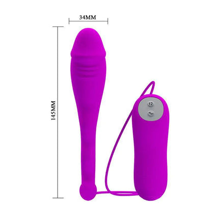 Pretty Love Vibe Jumping Snake Purple with 12 vibration modes and remote, made from medical-grade silicone, dimensions 145mm x 34mm.