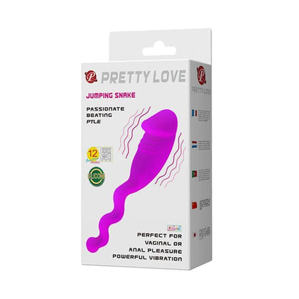 Pretty Love Vibe Jumping Snake Purple packaging showcasing silicone vibrator with remote-controlled vibration modes.