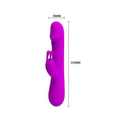 Pretty Love Vibe Robert Purple curved G-spot vibrator with 30 vibration functions and ergonomic silicone design dimensions visible