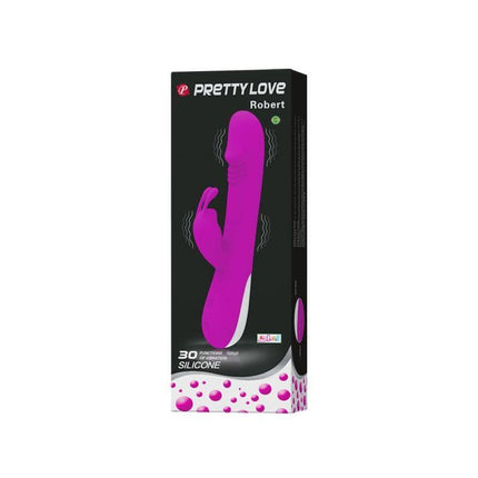 Pretty Love Vibe Robert Purple vibrator in packaging with 30 vibration functions for G-spot stimulation.