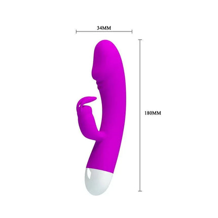 Pretty Love Vibe Will Purple curved vibrator with ergonomic design for clitoral and G-spot stimulation, purple and white, 30 functions.
