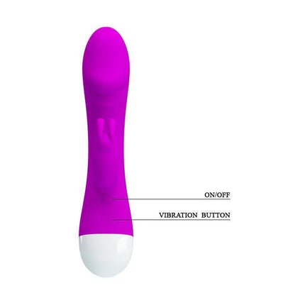 Pretty Love Vibe Will Purple curved silicone vibrator with buttons shown, designed for clitoral and G-spot stimulation.
