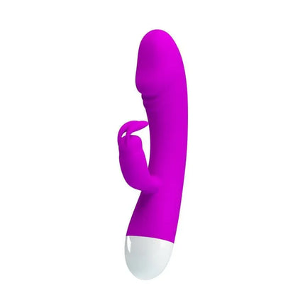 Pretty Love Vibe Will Purple vibrator for clitoral and G-spot stimulation, ergonomic curved silicone design, 30 functions.