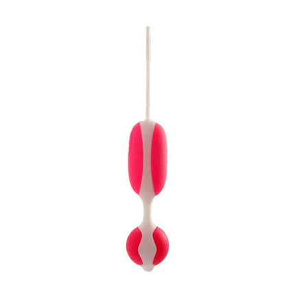 Red and white silicone vibrating balls for intimate use