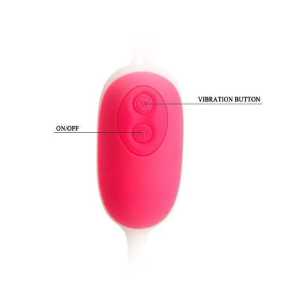 Pretty Love Vibrating Balls Barnett Purple with on/off and vibration buttons on display.