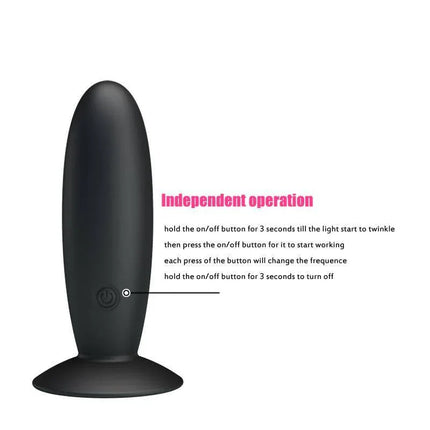 Pretty Love Vibrating Butt Plug Anal Black with suction cup base and operation instructions