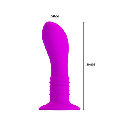 Pretty Love Vibrating Butt Plug Purple, 12 cm long, 3.4 cm wide, body-safe silicone design, for customizable pleasure.