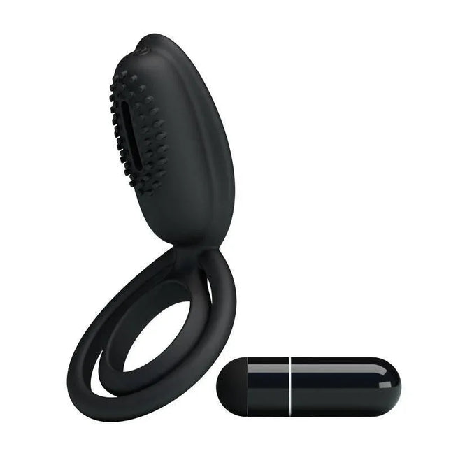 Pretty Love Vibrating Cock Ring Esther Black with ultra-narrow base and powerful stimulation for couples.