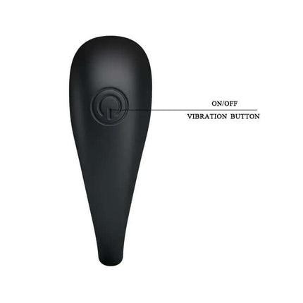 Pretty Love Vibrating Cock Ring Trap Black showing on/off vibration button