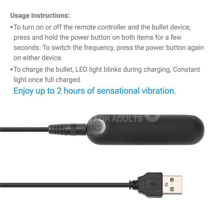 Printed Vibrating Sexy Panties 24-27 USB charging cable with 2-hour vibration feature and usage instructions.