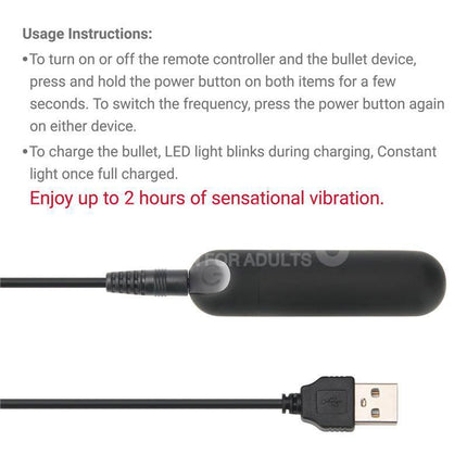 USB charging cable for Printed Vibrating Sexy Panties 28-33 with two-hour battery life and changing instructions.