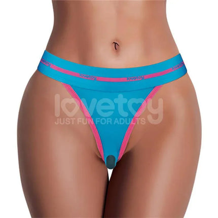 Printed Vibrating Sexy Panties 28-33 in turquoise with pink trim for comfort and discreet stimulation.