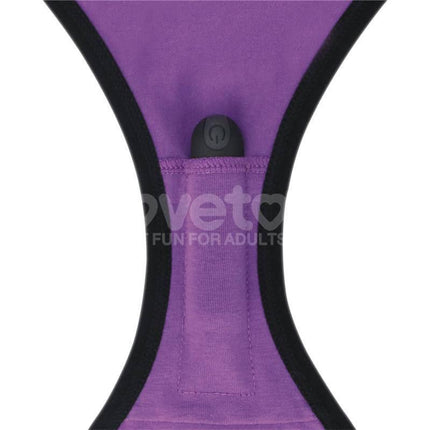 Printed Vibrating Sexy Panties 34-38 with remote-controlled bullet in crotch pocket for discreet stimulation, purple design.
