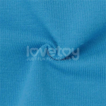 Close-up of blue fabric texture from Printed Vibrating Sexy Panties 34-38 featuring subtle folds and branding text.