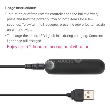 Charging cable for Printed Vibrating Sexy Panties 34-38 bullet device with USB connection and usage instructions.
