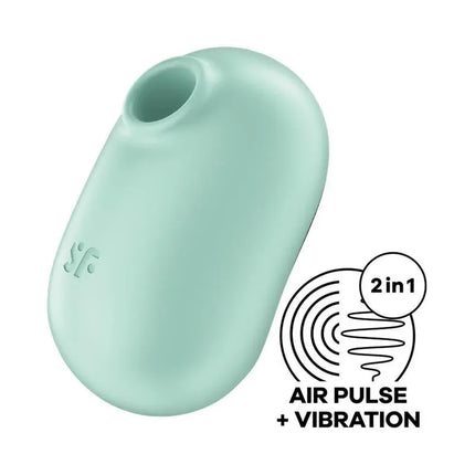 Pro To Go 2 Mint pulsed air double system stimulator with compact travel size and 11 waving functions, silicone waterproof design.