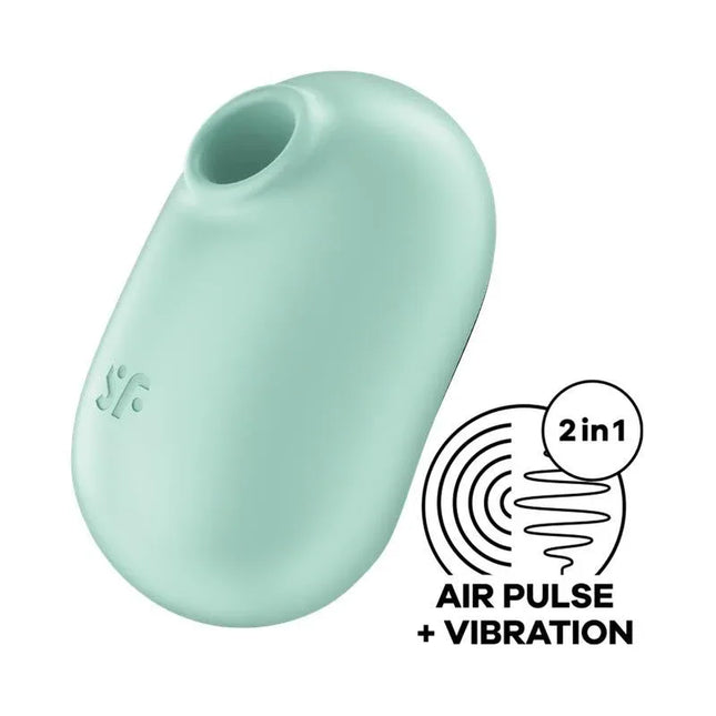 Pro To Go 2 Mint pulsed air double system stimulator with compact travel size and 11 waving functions, silicone waterproof design.