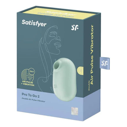 Pro To Go 2 Mint pulsed air stimulator with 11 waving, 12 vibration functions, and travel size design in stylish glossy finish.