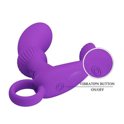 Prostate Massager Cayla Pink with ergonomic handle and vibration button for targeted prostate stimulation.