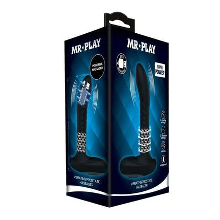 Packaging of Prostate Massager with Vibration and Rotating Balls, highlighting dual-action design and powerful stimulation features.