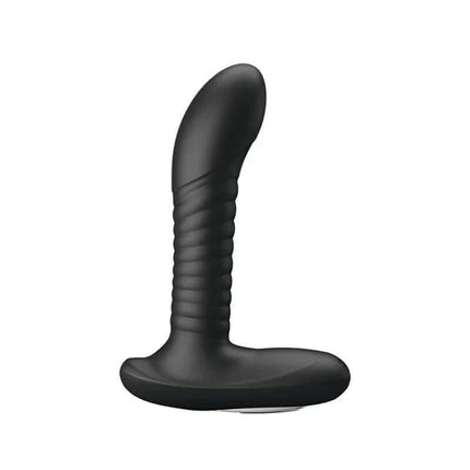 Prostate Massager with Vibration and Rotating Balls, black silicone design, for intense prostate and perineal stimulation.