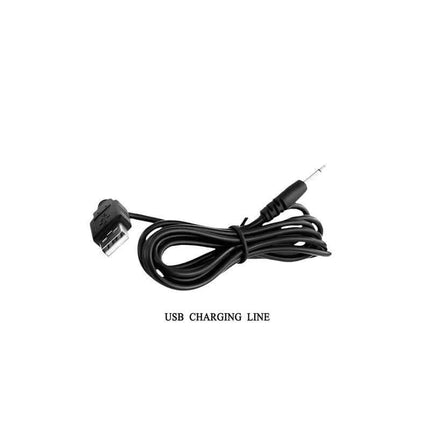 USB charging cable for electronic devices, black cable with USB and audio jack connectors.