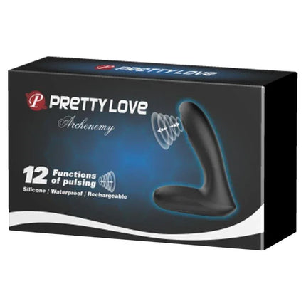 Prostatic and Anal Stimulatror Archenemy Pulsing USB Silicone in retail packaging, featuring 12 pulsing functions for enhanced pleasure.