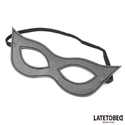 BDSM style gray eye mask with elastic strap for role-playing and costume events.