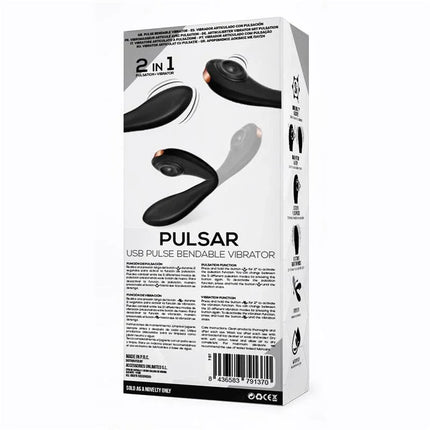 Packaging of Pulsar Articulated Skeleton Vibrator with Pulsation Silicone USB, showcasing features and design.