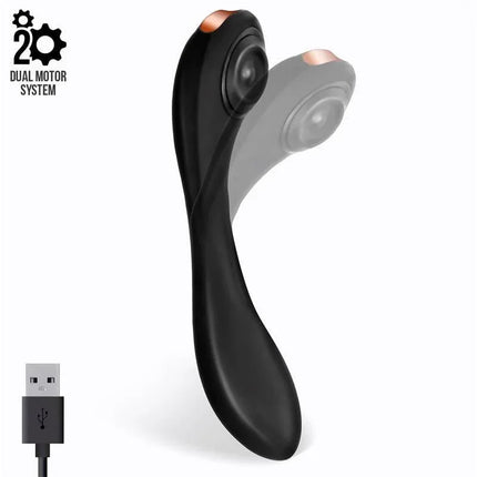 Pulsar Articulated Skeleton Vibrator with Pulsation Silicone USB featuring dual motor system and flexible design, shown with USB connector.