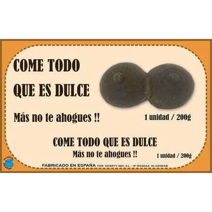 Pure Chocolate Bar Breast Shape 200 gr with playful packaging and Spanish text.