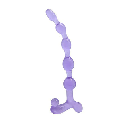 Purple Anal Beads Toy for Men & Women made of soft TPR material with flared handle for comfort and smooth stimulation.
