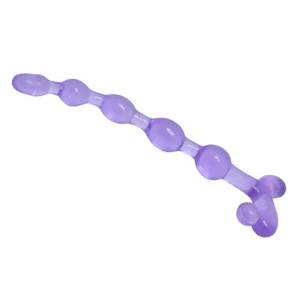 Purple Anal Beads Toy for Men & Women made of soft TPR material with flared handle, shown in a flexible and smooth design for comfort.
