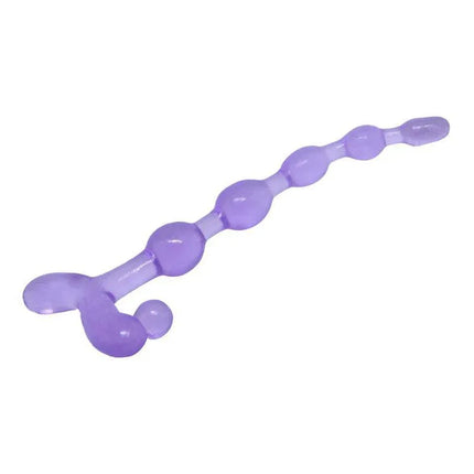 Purple Anal Beads Toy for Men & Women made from soft, body-safe TPR material, featuring a smooth design and flared handle.