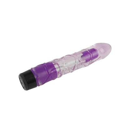 Purple Multi-speed Vibe 9 with semi-transparent design and 9 speed settings for personalized pleasure, measures 23 cm × 4 cm.