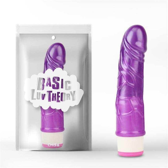 Purple Multi-Speed Vibrator 17.5 cm with lifelike texture and adjustable speed dial, packaged and in full view.