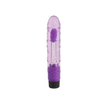 Purple Multi speed Vibe 9 vibrator, semi-transparent, phthalate-free, 22.5 cm x 3.9 cm, multi-speed settings.