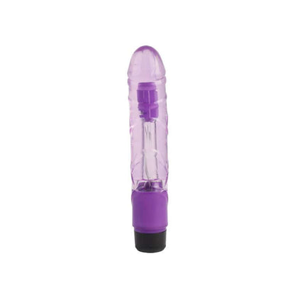 Multi speed Vibe 9 purple semi-transparent vibrator, phthalate free, 22.5 cm x 3.9 cm, raincoat material.