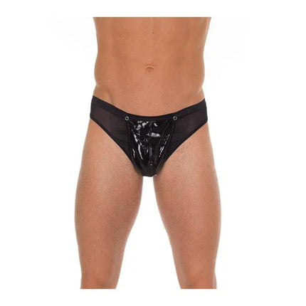 PVC String Black One Size thong in sleek PVC material with minimal coverage for bold and confident style statements.