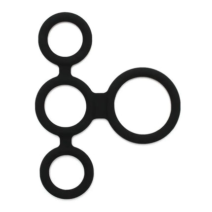 Quatro Cock Ring and Ball Splitter, black four-ring design for enhanced performance.