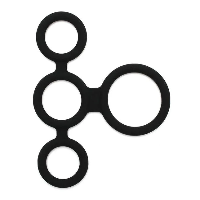 Quatro Cock Ring and Ball Splitter, black four-ring design for enhanced performance.