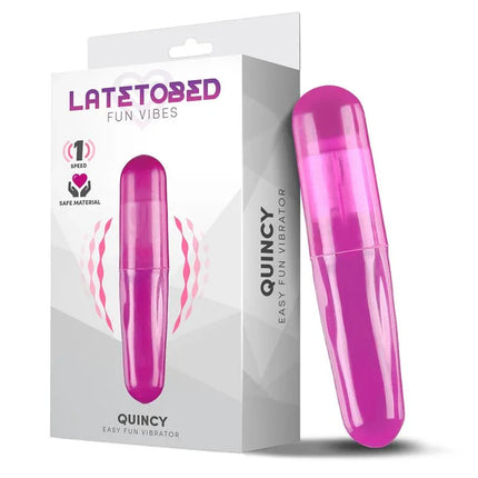 Quincy Easy Fun Vibrating Bullet Purple in packaging, compact and discreet design for portable pleasure.