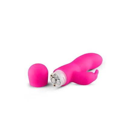 Rabbit Vibrator - Pink with dual-stimulation design, featuring a curved shaft and flexible clitoral stimulator, displayed on a white background.