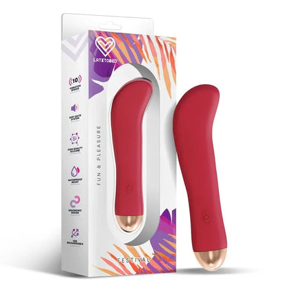 Ragon Stimulator 10 Speeds Rust Red vibrator with packaging, featuring ergonomic design and high-quality silicone, ideal for personal pleasure.