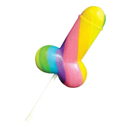 Rainbow Penis Shaped Lollipop, multicolored novelty candy, 85 g, unique design, sugar confectionery