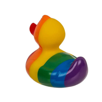 Rainbow Squeaking Duck in multicolored design, classic duckling shape, perfect for playful and interactive gifts for kids.
