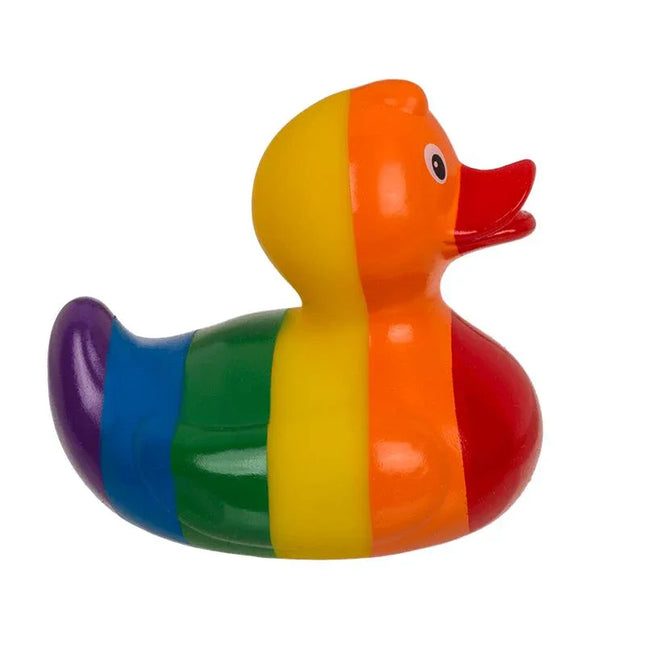 Rainbow Squeaking Duck, a playful multicolored toy, with a classic duckling silhouette perfect for kids and whimsical collections.