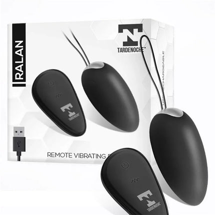 Ralan Vibrating Egg with Remote Control Magnetic USB in black, featuring a sleek design and boxed set with USB charger.
