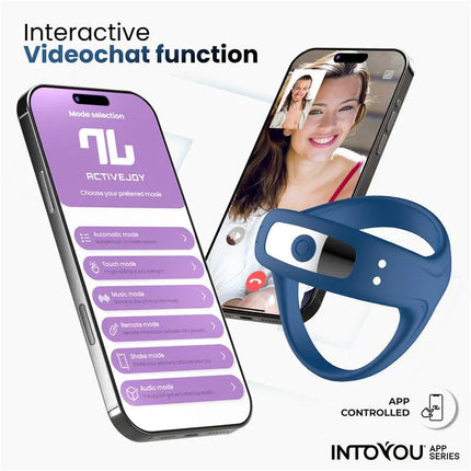 Rank Vibrating Ring with App Blue showcasing app-controlled video chat feature from the Intoyou App Series.