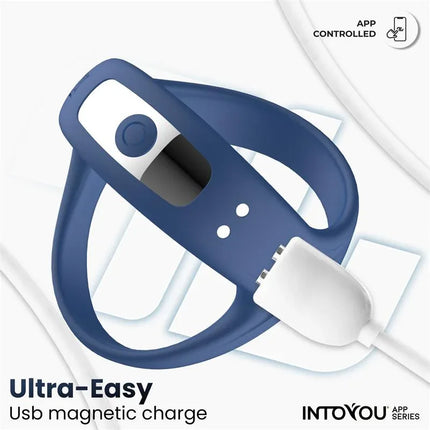 Rank Vibrating Ring with App Blue featuring USB magnetic charge from Intoyou® App Series